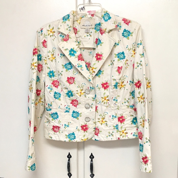 Think Tank Denim Jacket Cream colorful flowers - Picture 1 of 4